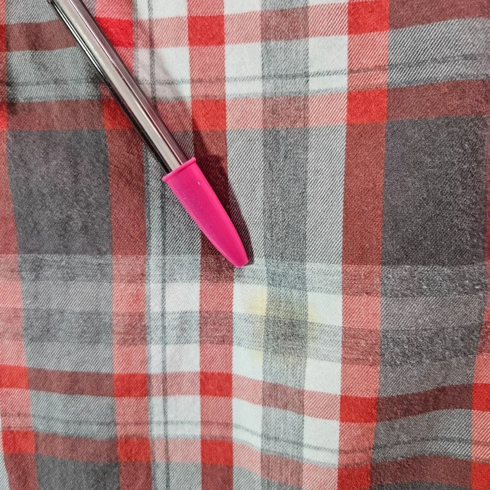 Untuckit Shirt Men Medium Slim Fit Button Up Long Sleeve Gray Red Plaid Pls Read